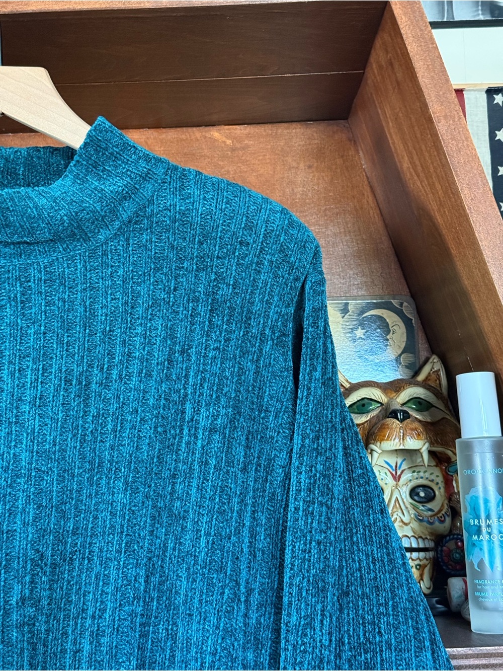 Vintage Valerie Stevens - Teal Chenille 90’s Ribbed Mock Neck Sweater - Medium